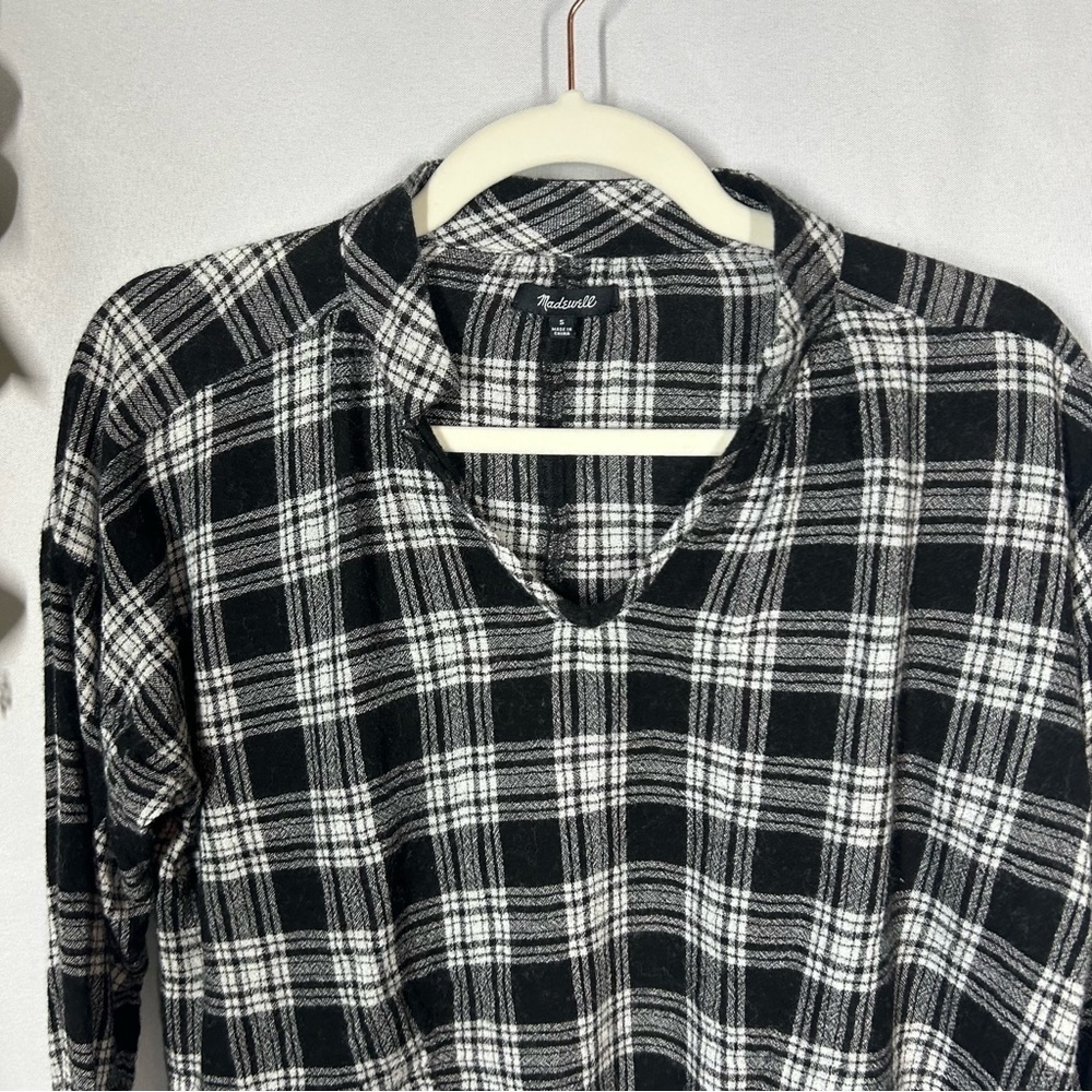 Madewell | Wool Blend Long Sleeve Plaid Top Black White Women’s Size Small - Picture 4 of 12